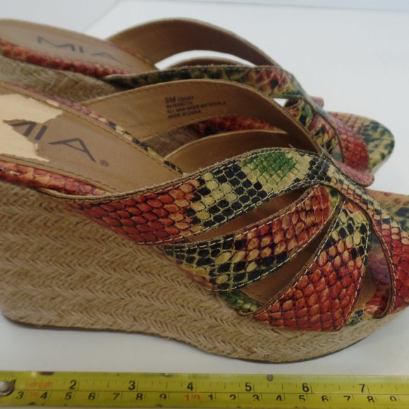 MIA "Rasinette" 4.5" Jute Wedge Animal Print Criss Cross Open Toe Sandals Sz 9 - Picture 10 of 11